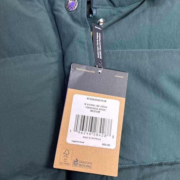 NWT $400 The North Face Womens Sierra Down Long Parka Green Med 600 Coat - Picture 3 of 9